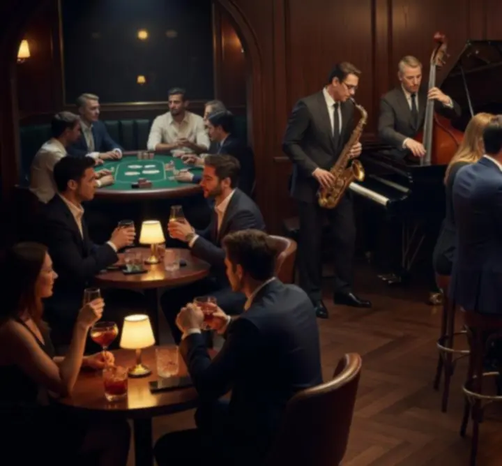 Bar z muzyką na żywo podczas wieczoru pokerowego