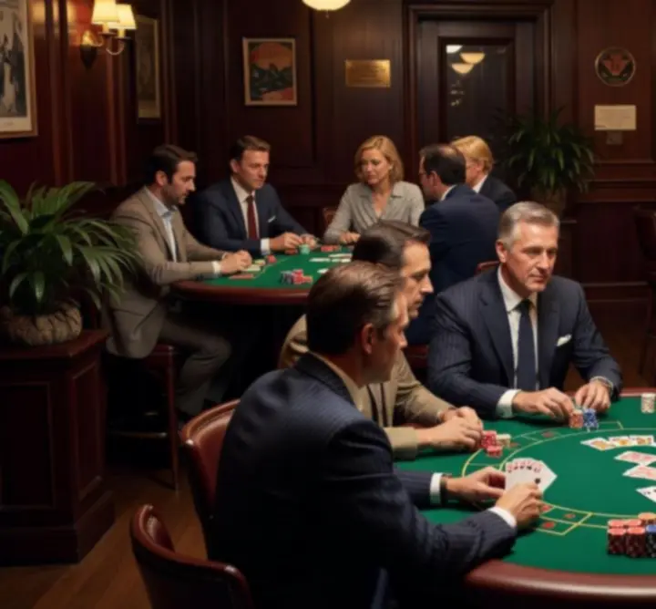 Stół pokerowy z kartami i żetonami w nastrojowym barze AltosEvent.