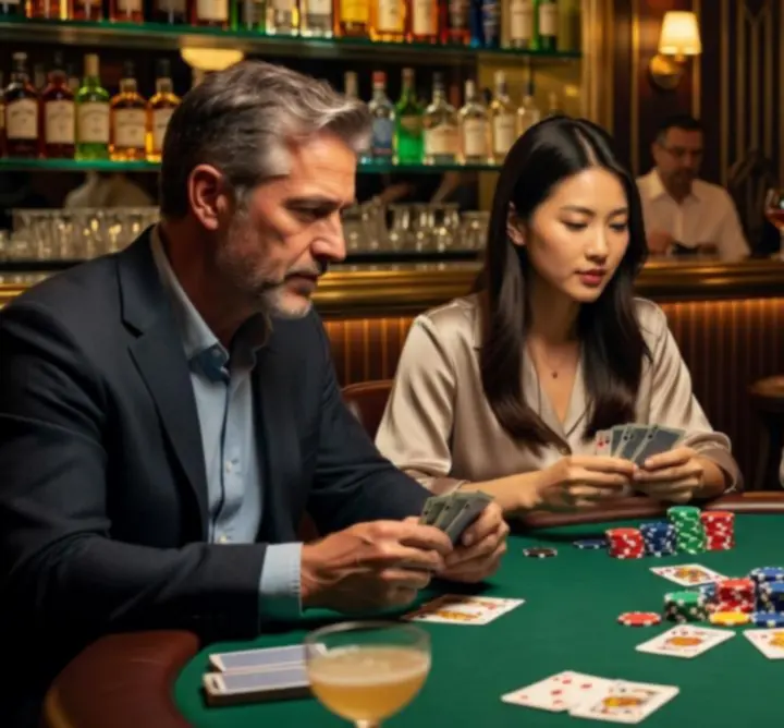 Stół pokerowy w barze AltosEvent podczas wieczornej rozgrywki